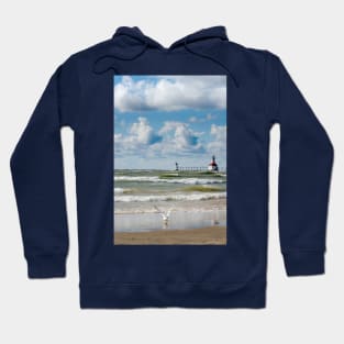 Michigan lighthouse on a wild lake Michigan Hoodie